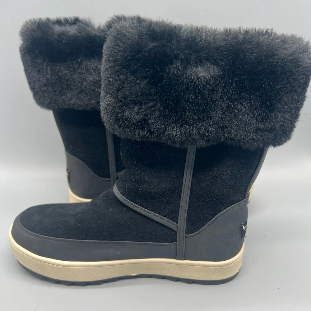 Koolaburra by UGG Women Black Suede Faux Fur Zip Winter Boots‎ 1105889 Size 6